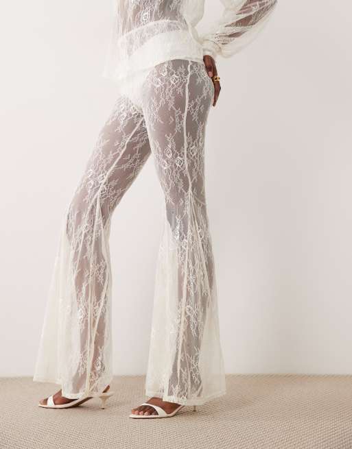 Noughts & Kisses lace flared leg trouser co-ord in cream, 3 of 6
