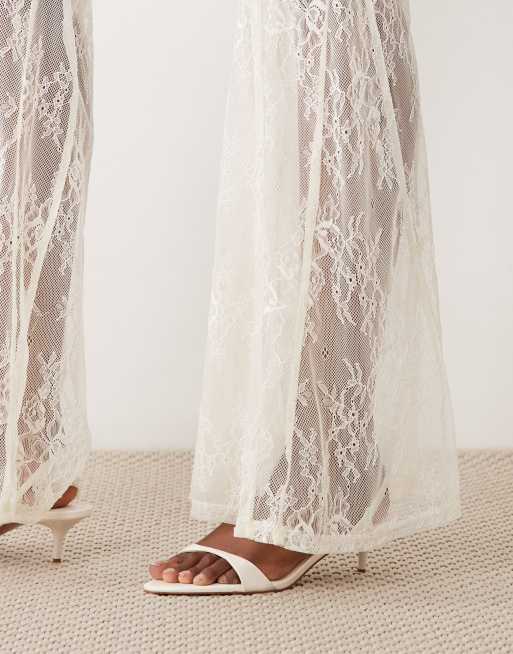 Noughts & Kisses lace flared leg trouser co-ord in cream, 5 of 6