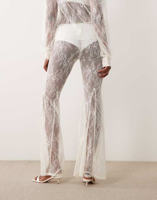 Noughts & Kisses lace flared leg trouser co-ord in cream, 6 of 6