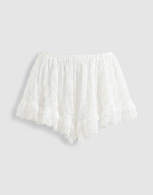 Noughts & Kisses lace ruffle hem shorts co-ord in white, 6 of 7