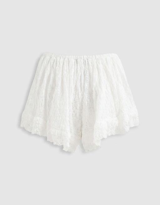 Noughts & Kisses lace ruffle hem shorts co-ord in white, 7 of 7