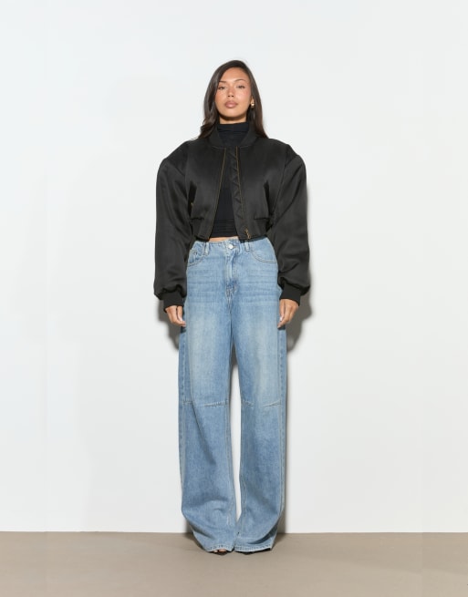 Noughts & Kisses Liora satin bomber jacket in black, 2 of 5