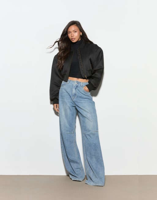 Noughts & Kisses Liora satin bomber jacket in black, 4 of 5