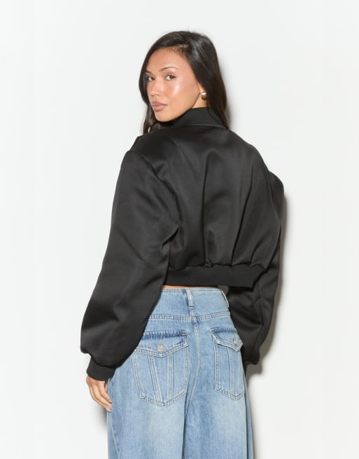 Noughts & Kisses Liora satin bomber jacket in black, 5 of 5