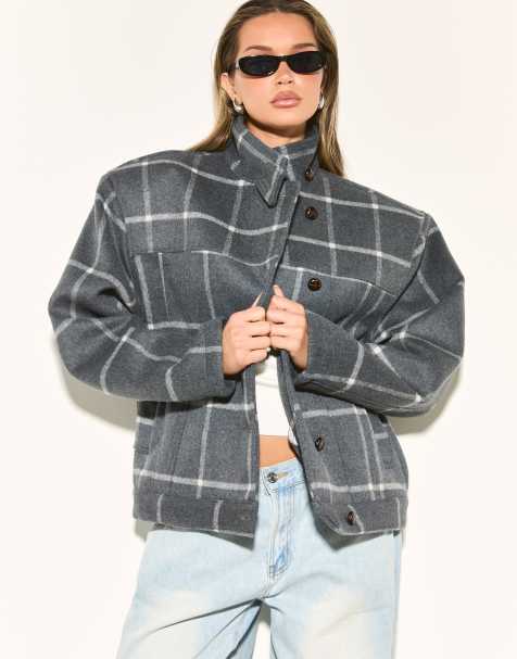 Noughts & Kisses Lonie grey check wool blend jacket in grey - view 1