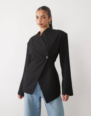 Noughts & Kisses Naia Wrap Over Structured Blazer In Black