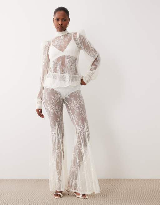 Noughts & Kisses - Pantalon d'ensemble évasé en dentelle - Crème, 2 de 6