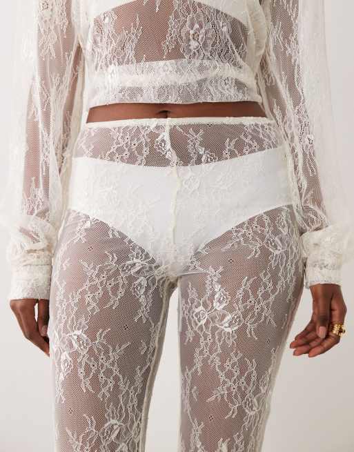 Noughts & Kisses - Pantalon d'ensemble évasé en dentelle - Crème, 4 de 6