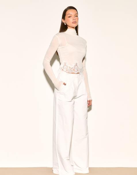Noughts & Kisses Rae white wide leg poplin trousers in white - view 1