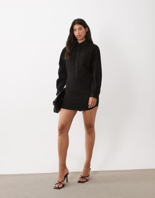 Noughts & Kisses robe courte ajustée en jean noire avec poche devant, 3 de 4