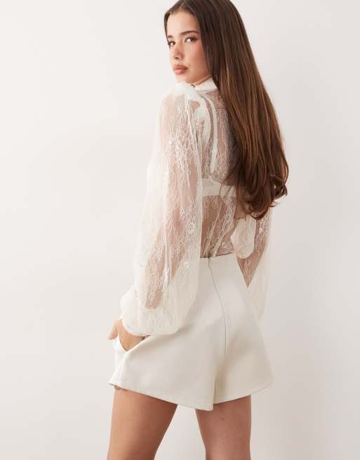 Noughts & Kisses - Satijnen short in crème, deel van co-ord set, 4 van 5