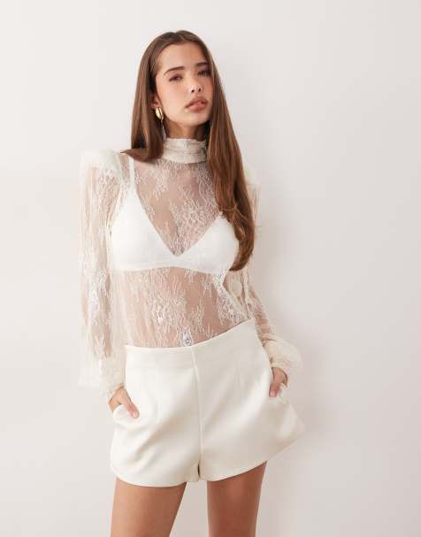 Noughts & Kisses satin shorts co-ord in cream