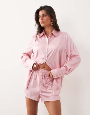 Noughts & Kisses Satin Tie Waist Shorts In Pink