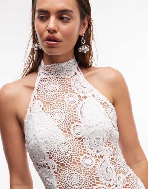Noughts & Kisses sheer crochet halterneck sleevless maxi dress in white |  ASOS