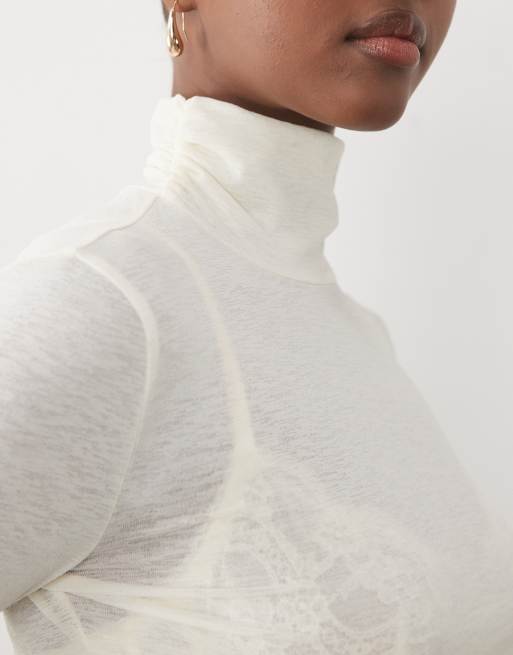 Noughts & Kisses sheer high neck top in cream, 3 of 4