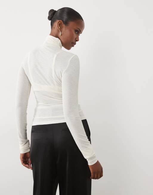 Noughts & Kisses sheer high neck top in cream, 4 of 4