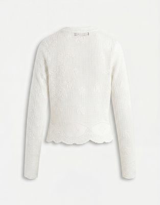 Noughts & Kisses sheer lace long sleeve button up knit top in
