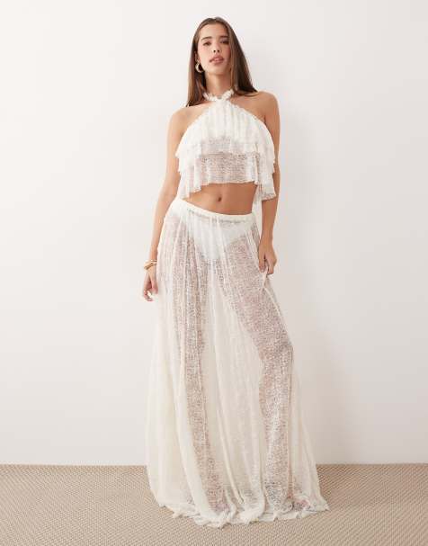 Noughts & Kisses sheer lace maxi skirt co-ord in ivory lace - view 1
