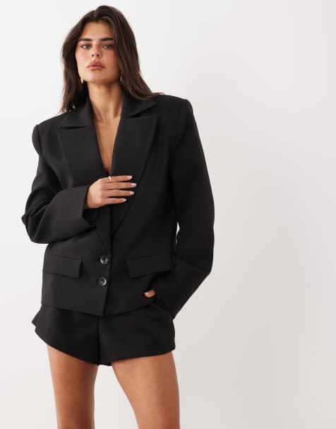 Noughts & Kisses shoulder pads boxy blazer in black - part of a set - view 1