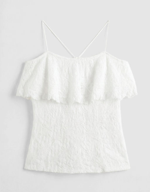 Noughts & Kisses strappy lace tiered ruffle top co-ord in white, 5 of 8