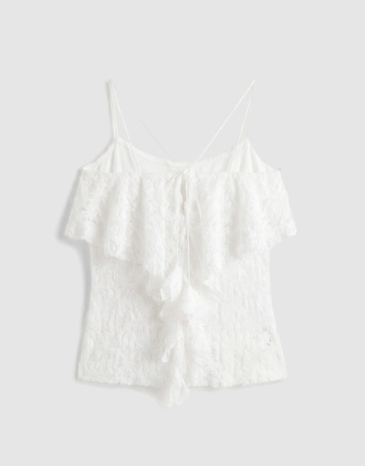 Noughts & Kisses strappy lace tiered ruffle top co-ord in white, 6 of 8