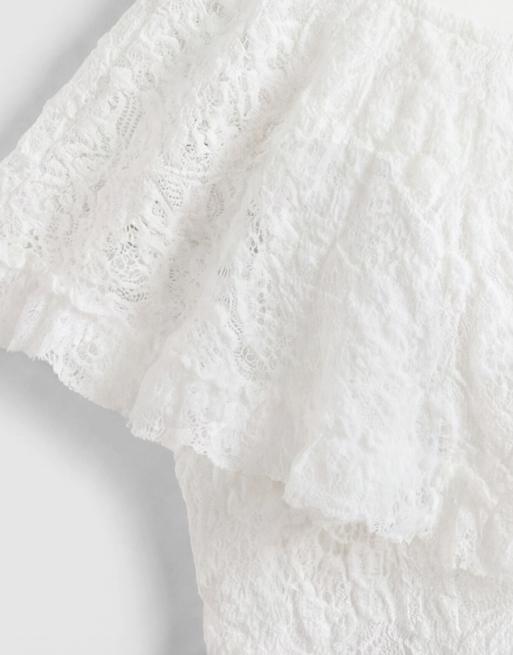 Noughts & Kisses strappy lace tiered ruffle top co-ord in white, 7 of 8