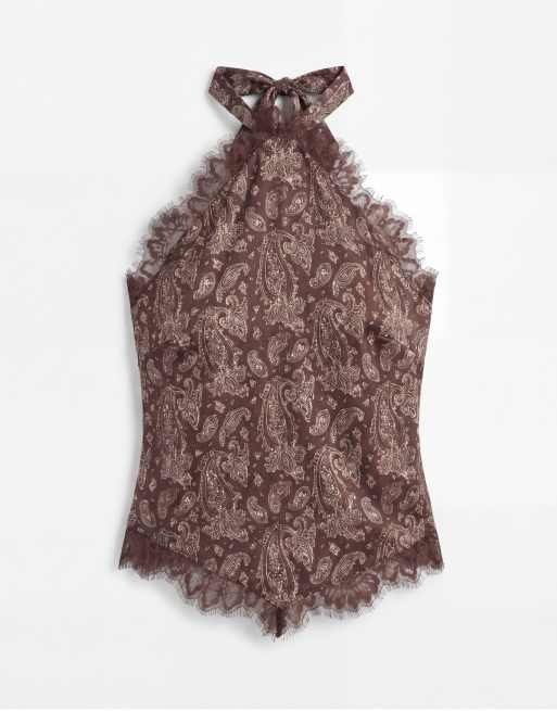 Noughts & Kisses - Top d'ensemble dos nu en satin imprimé bandana - Multicolore, 5 de 8