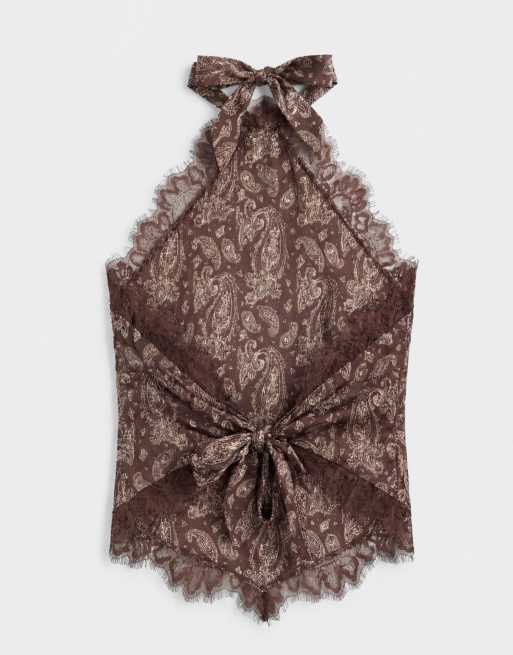 Noughts & Kisses - Top d'ensemble dos nu en satin imprimé bandana - Multicolore, 6 de 8