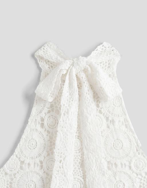 Noughts & Kisses - Vestido largo blanco transparente con cuello halter de croché, 8 de 8