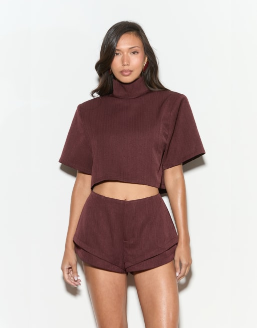 Noughts & Kisses Viola double-layered shorts in red, 3 of 4