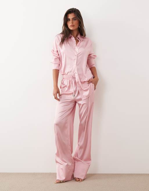 pink satin dress pants Noughts & Kisses - Wide Leg Satin Pants - Women - Polyester - XS