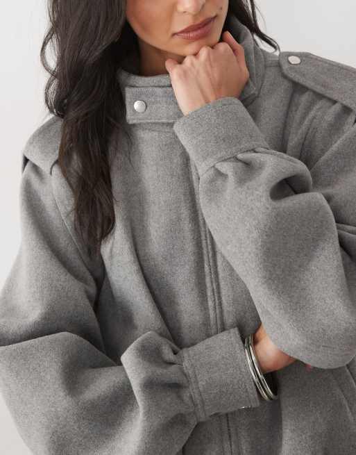 Noughts & Kisses wool blend high neck collar detail jacket in grey, 3 of 4