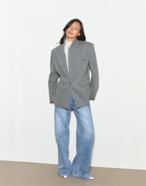 Noughts & Kisses Wren textured wool-look blazer in grey - view 1