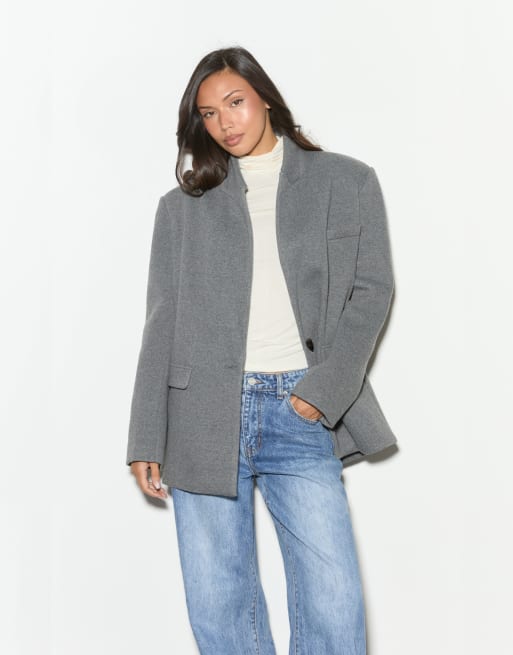 Noughts & Kisses Wren textured wool-look blazer in grey, 2 of 5