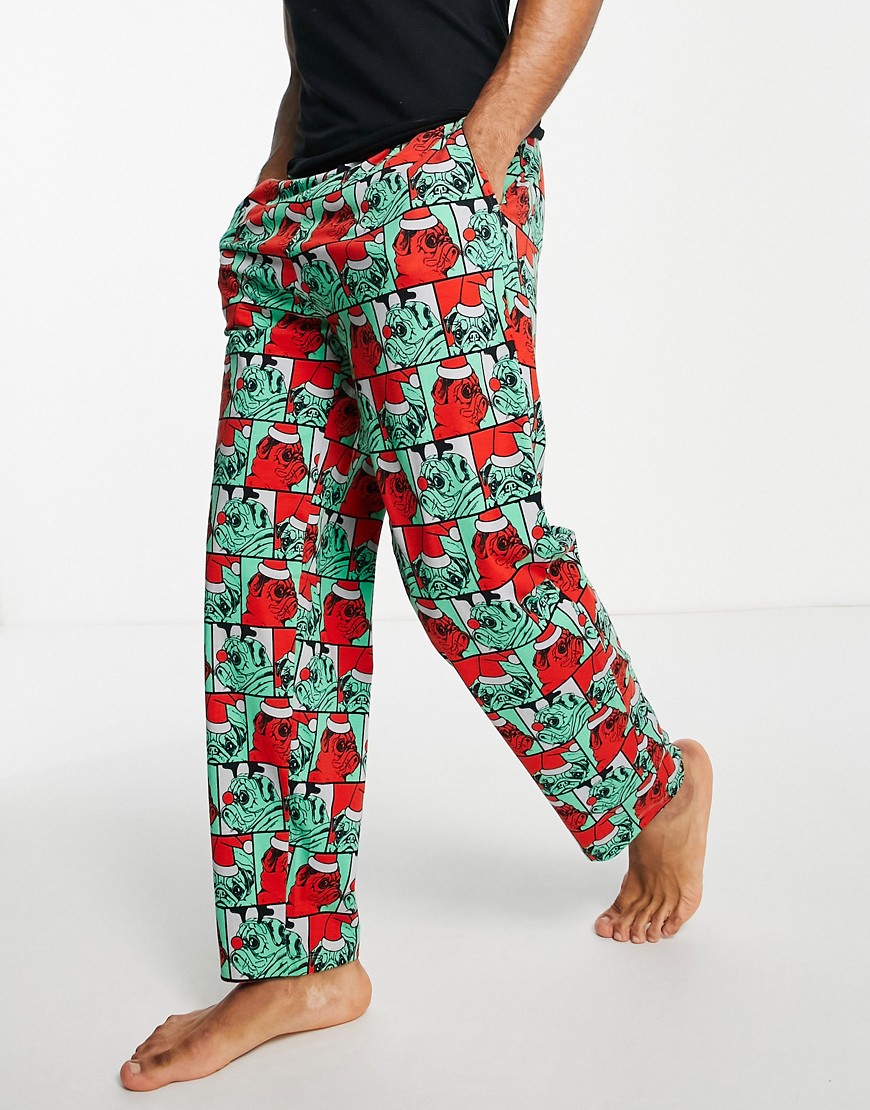 фото Новогодние брюки для дома с принтом мопсов asos design-разноцветный