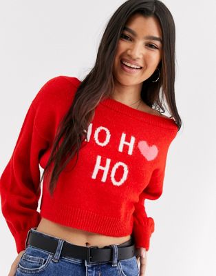 фото Новогодний джемпер с надписью \"ho ho ho\" asos design-красный