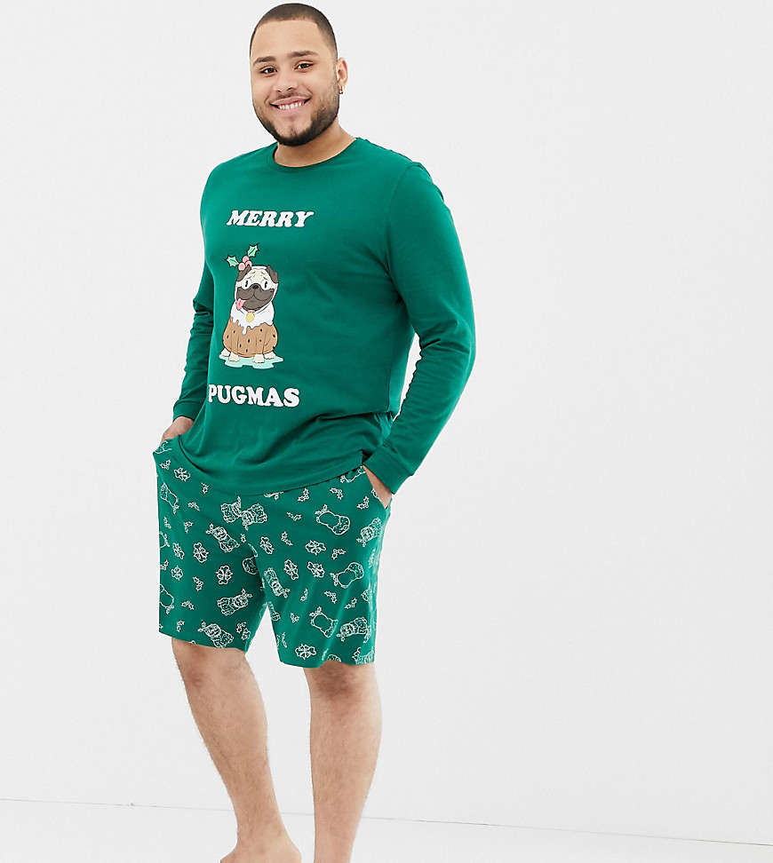 фото Новогодняя пижама с мопсом asos design plus-зеленый