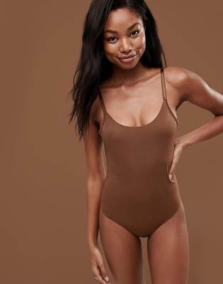 Nubian Skin Naked Collection Nude Bodysuit In Dark-Beige