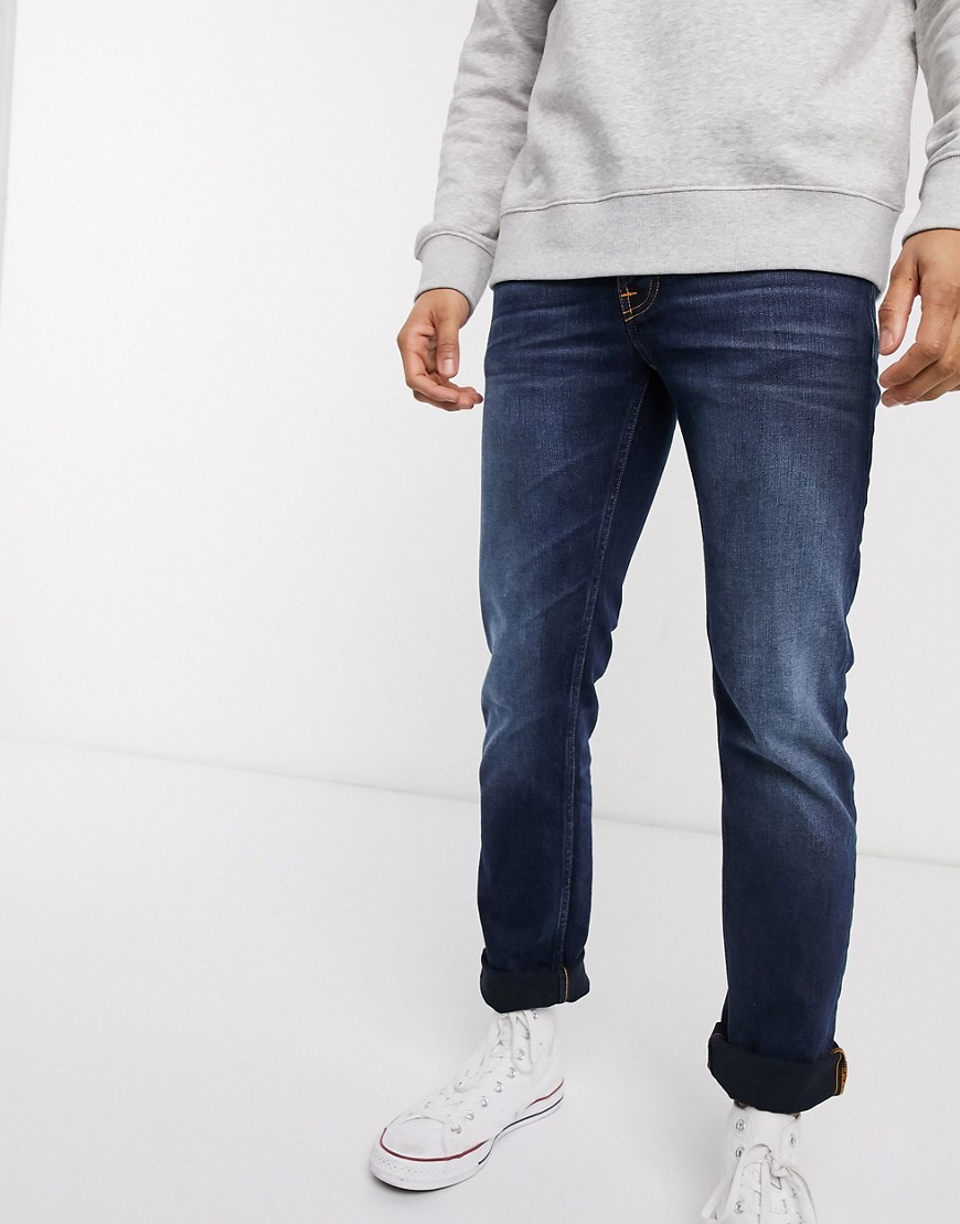 Nudie Jeans Co – Grim Tim – Marinblå slim jeans i straight fit