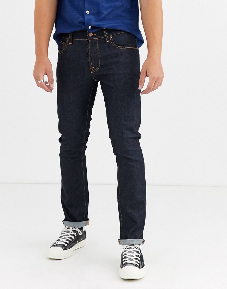 Nudie Jeans Co – Grim Tim – Slim straight jeans med Dry True Navy-tvätt-Marinblå