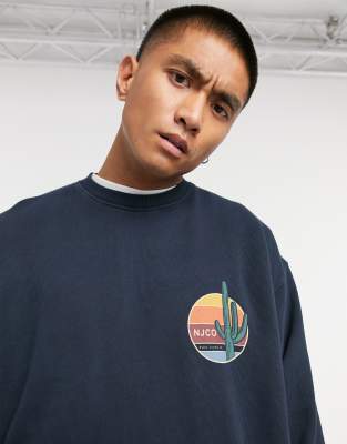 Nudie Jeans Co Lukas Cactus Logo Sweat In Navy ModeSens