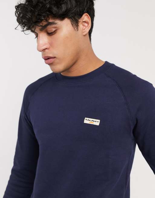 Nudie Jeans Co Samuel logo sweat in navy ASOS