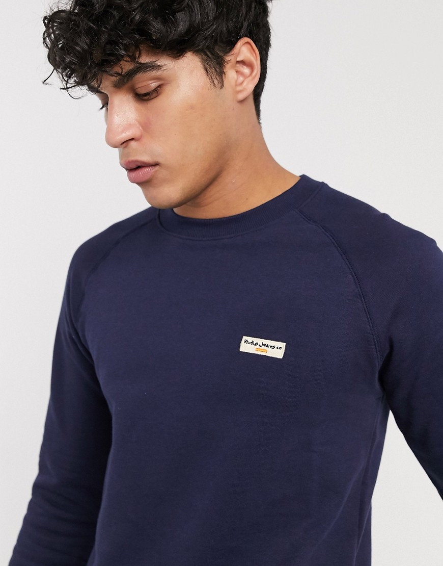 Nudie Jeans Co - Samuel - Sweater met logo in marineblauw