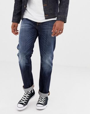Nudie Jeans Co - Sleepy Sixten - Losvallende jeans met smaltoelopende pijpen in authentiek donkerblauw