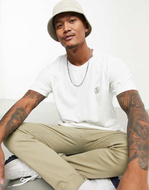 Nudie Jeans Co – Uno – Weißes T-Shirt mit rundem Logo