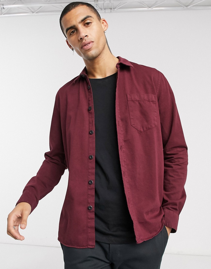 Nudie Jeans Henry button down shirt in burgundy-Red