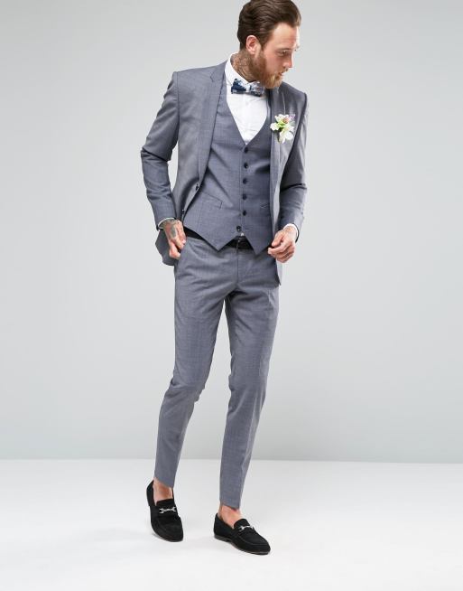 Number Eight Savile Row Exclusive Melange Wedding Suit Pants with Stretch in Skinny Fit