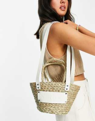 Nunoo beach cross body straw bag in beige-Neutral