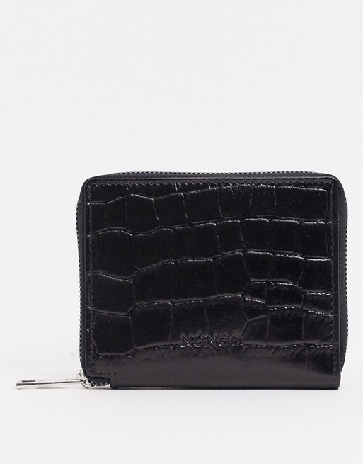 Nunoo leather zip wallet in black croc