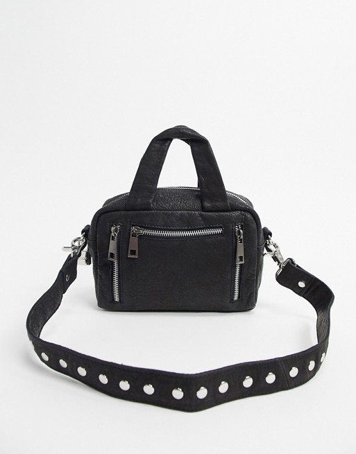 Nunoo Mini Donna cross body bag with zipped compartments in black leather